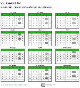 Calendrier 2013 des collectes sélectives