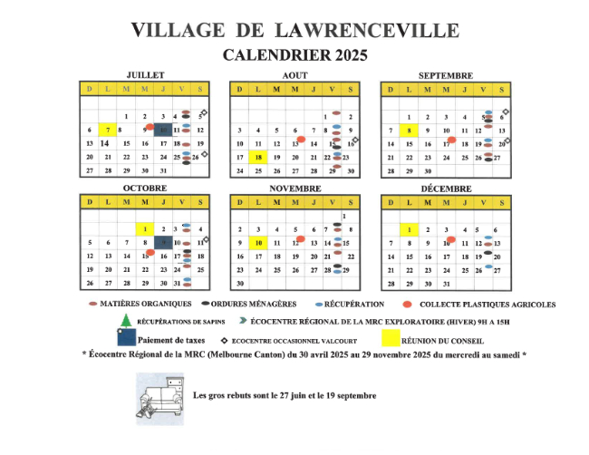 Calendrier des collectes 2025 (part 1)